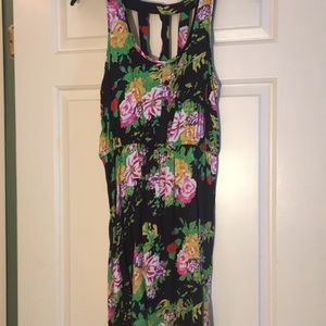 Black floral tank top button dress